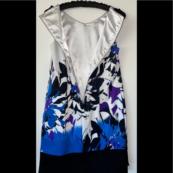 T TAHARI SLEEVELESS LOW HIGH FRAN DRESS SZ 2 COLORFUL LINED ZIPPER COTTON BLEND - Picture 3 of 11